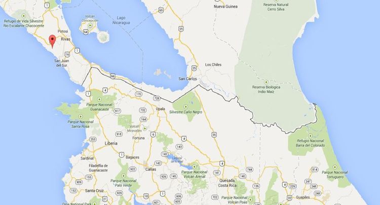 The route will begin at the mouth of the Brito River, indicated by the red marker. (Google Maps)