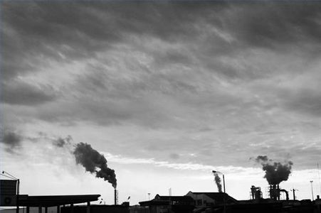 smoke stacks black and white