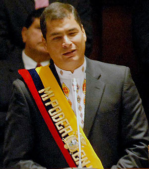 Rafael Correa during his inaugural speech as p...