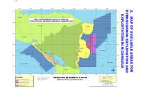 A map issued by the Nicaraguan government showing areas on offering for oil exploration. (Click to enlarge.)