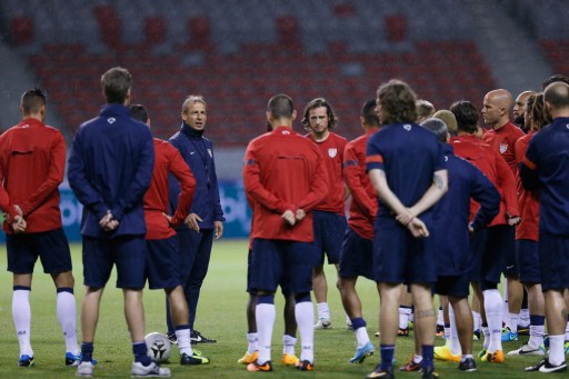 SAN JOSE, COSTA RICA - SEPTEMBER 05: Head coach Jurgen Klinsmann of the United States converses with United States Men's National Team during the United States Training Session at Estadio Nacional on September 5, 2013 in San Jose, Costa Rica.   Kevin C. Cox/Getty Images/AFP