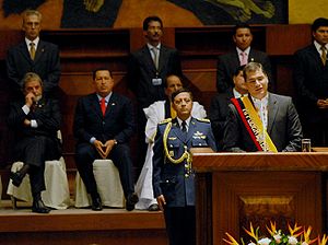 Rafael Correa during his inaugural speech as p...