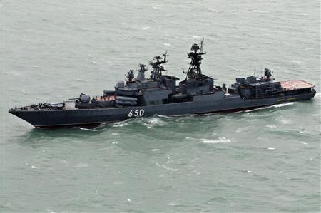 Russia's anti-submarine destroyer Admiral Chabanenko arrives on the Caribbean coast of Nicaragua, near the port city of Bluefieds in this archive image.