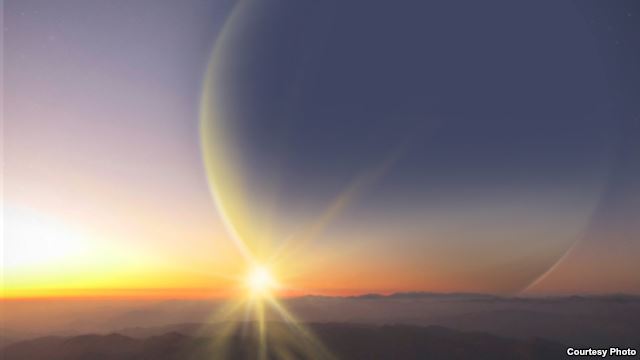 Drawing of how exoplanet 'PH2 b' might look from its moon (Univ. Oxford/Haven Giguere)