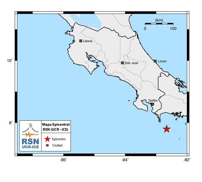 The earthquake's epicenter is marked by the red star. (Courtesy RSN Costa Rica)