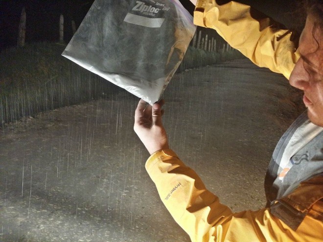 October 29th, 2014: Experts collect samples as Turrialba rains ash after its largest eruption in 150 years. (Photo courtesy of the RSN)
