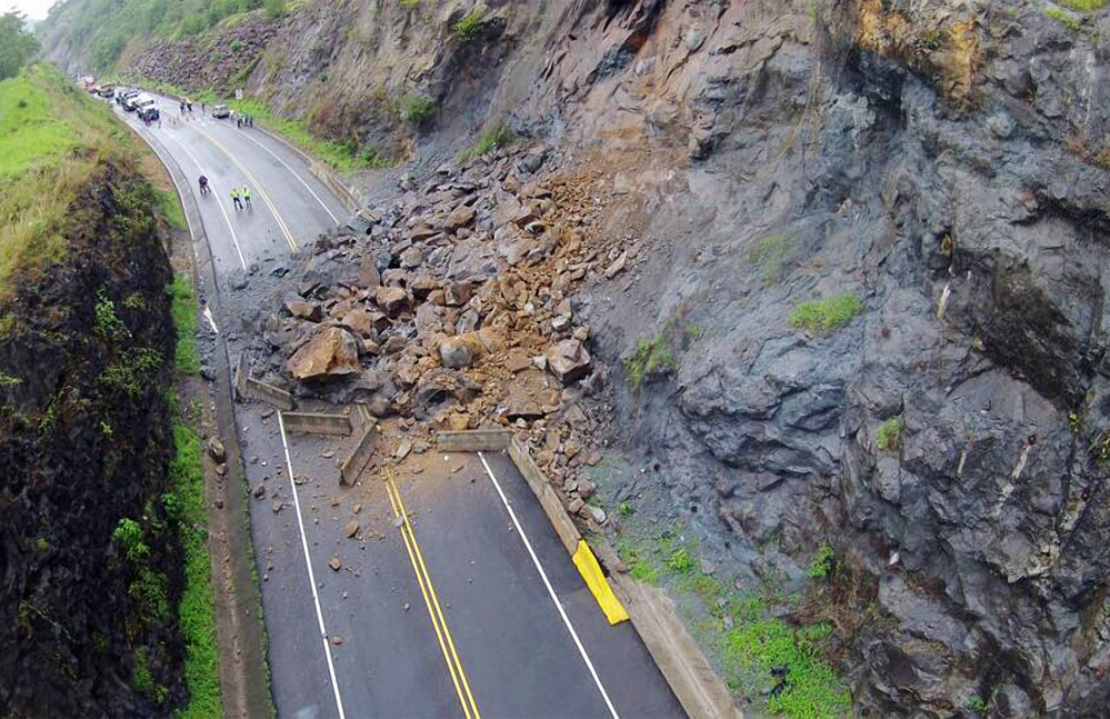 A major landslide last Wednesday had blocked Route 27. (Courtesy of the National Fire Brigade)
