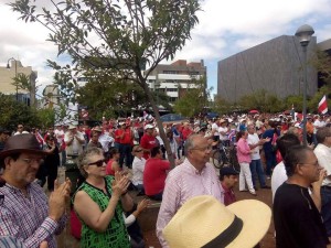 Hundreds took to San Jose’s Plaza de la Democracia earlier this month. (Facebook)