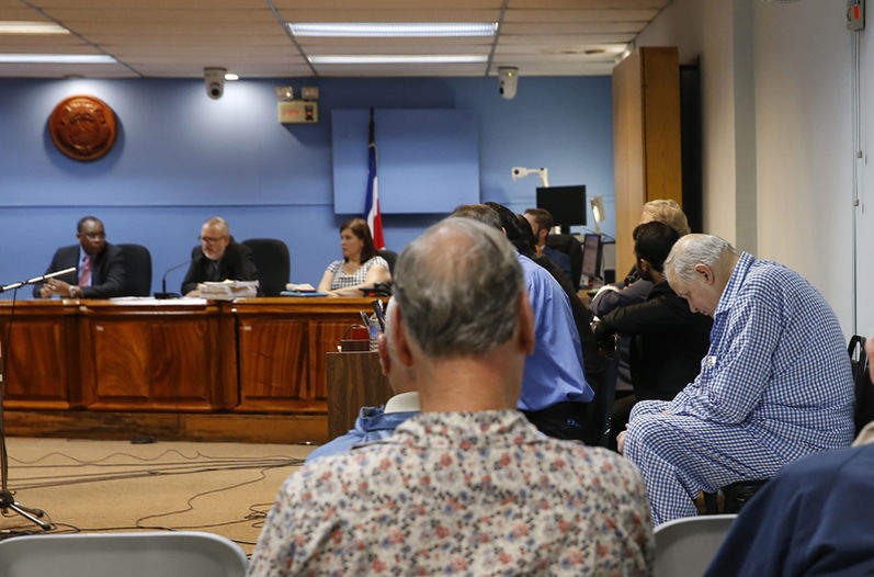Milanes, far right, appeared in court wearing blue and white checkered pajamas during closing arguments in late November. (Photo: La Nacion / Fair Use)