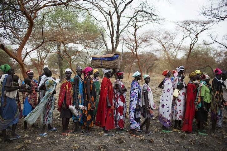 Women are screened for malnutrition at a joint UNICEF-WFP Rapid Response Mission (RRM), which delivers critical supplies and services to those displaced by conflict, in Nyanapol, northern Jonglei, in South Sudan March 3, 2015. REUTERS/Siegfried Modola